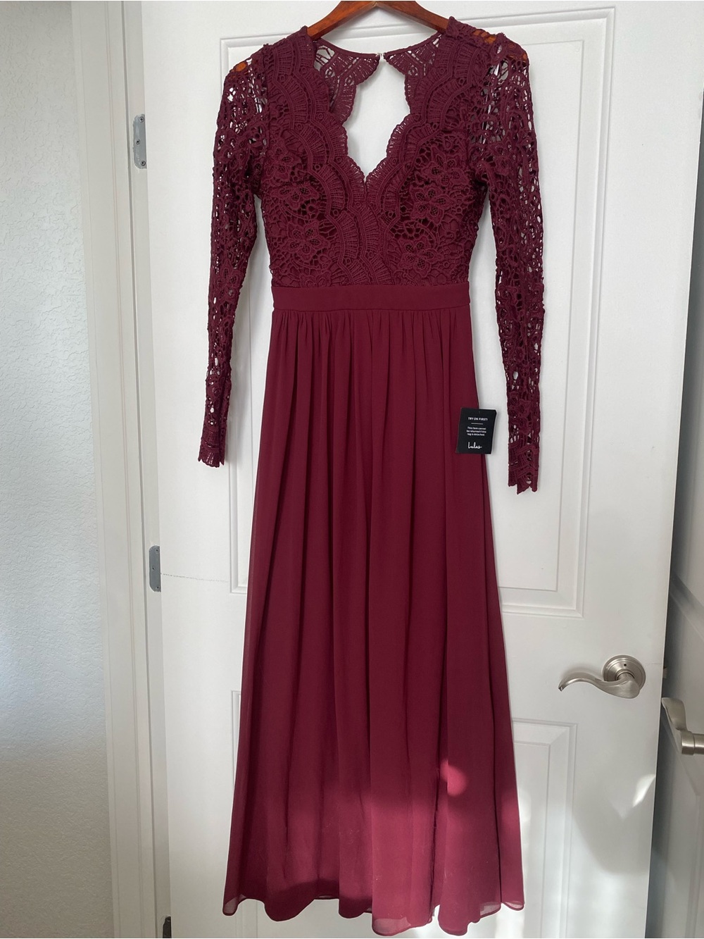 Lulu's Lace Bodice Long Sleeve Maxi Dress - Wine